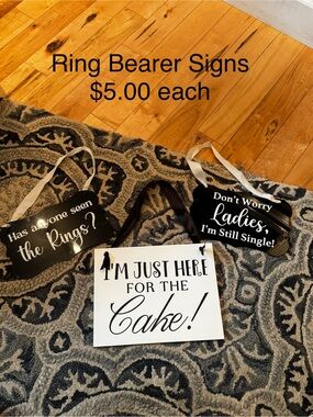 Set of 3 Wedding Ring Bearer Signs - Black & White